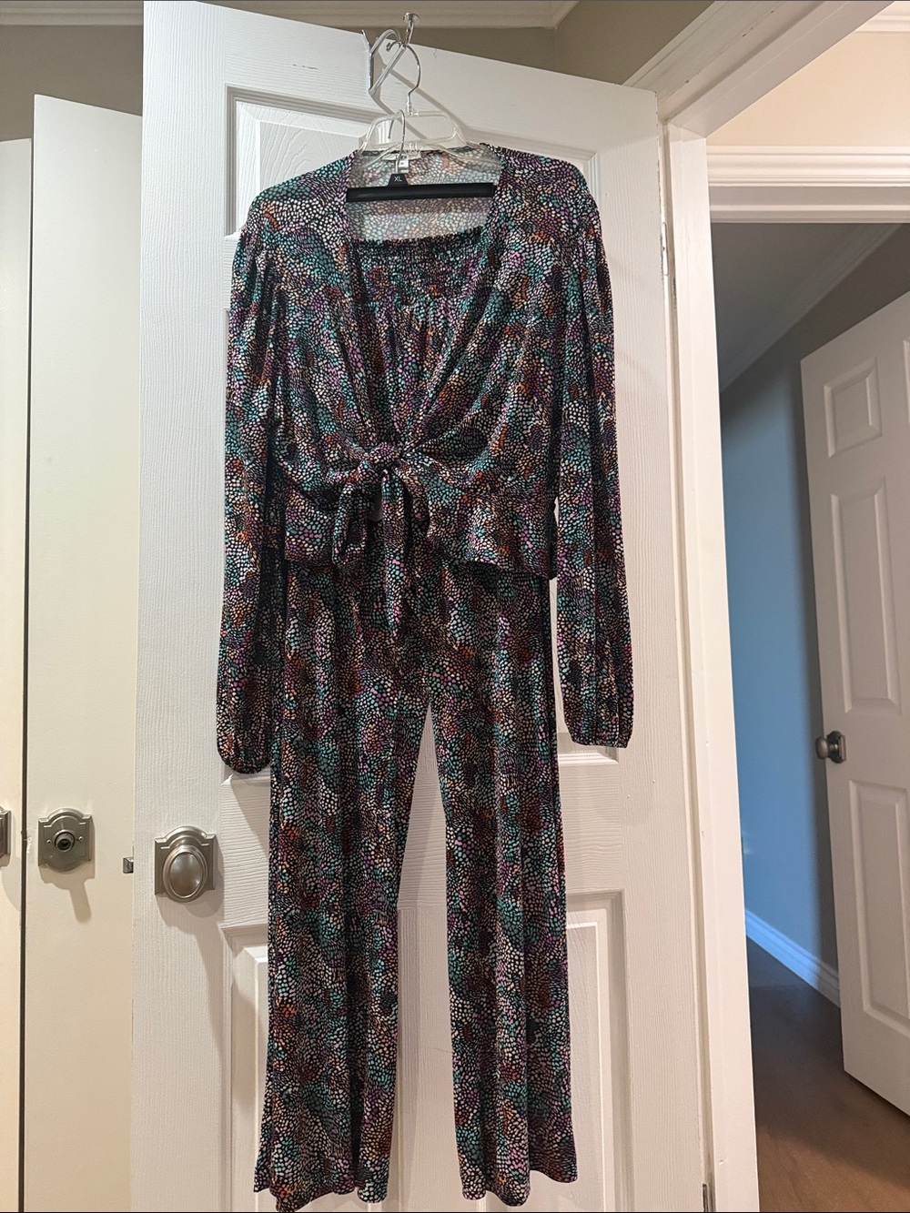 Bar III Multi-Color Tie-Front Printed Pantsuit